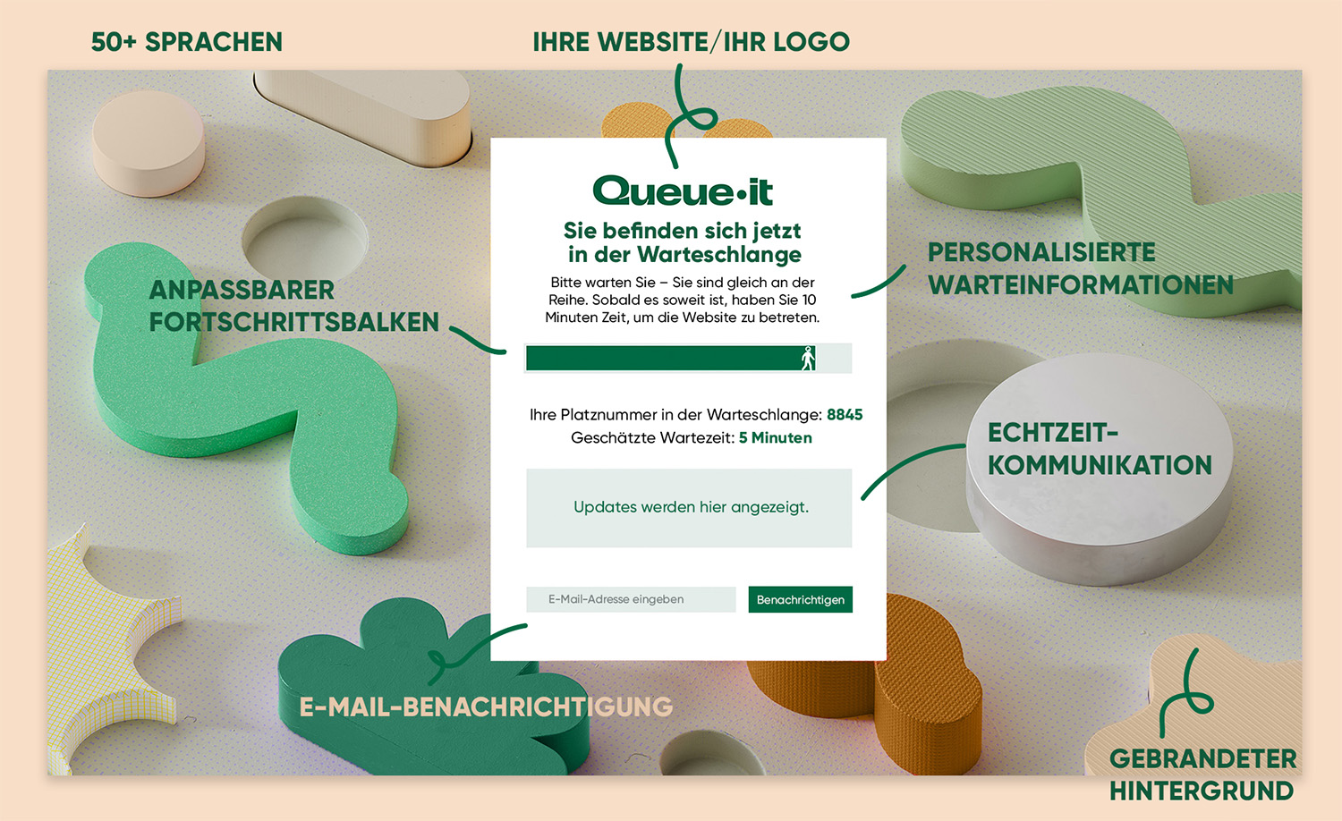 Queue-it waiting room with features highlighted