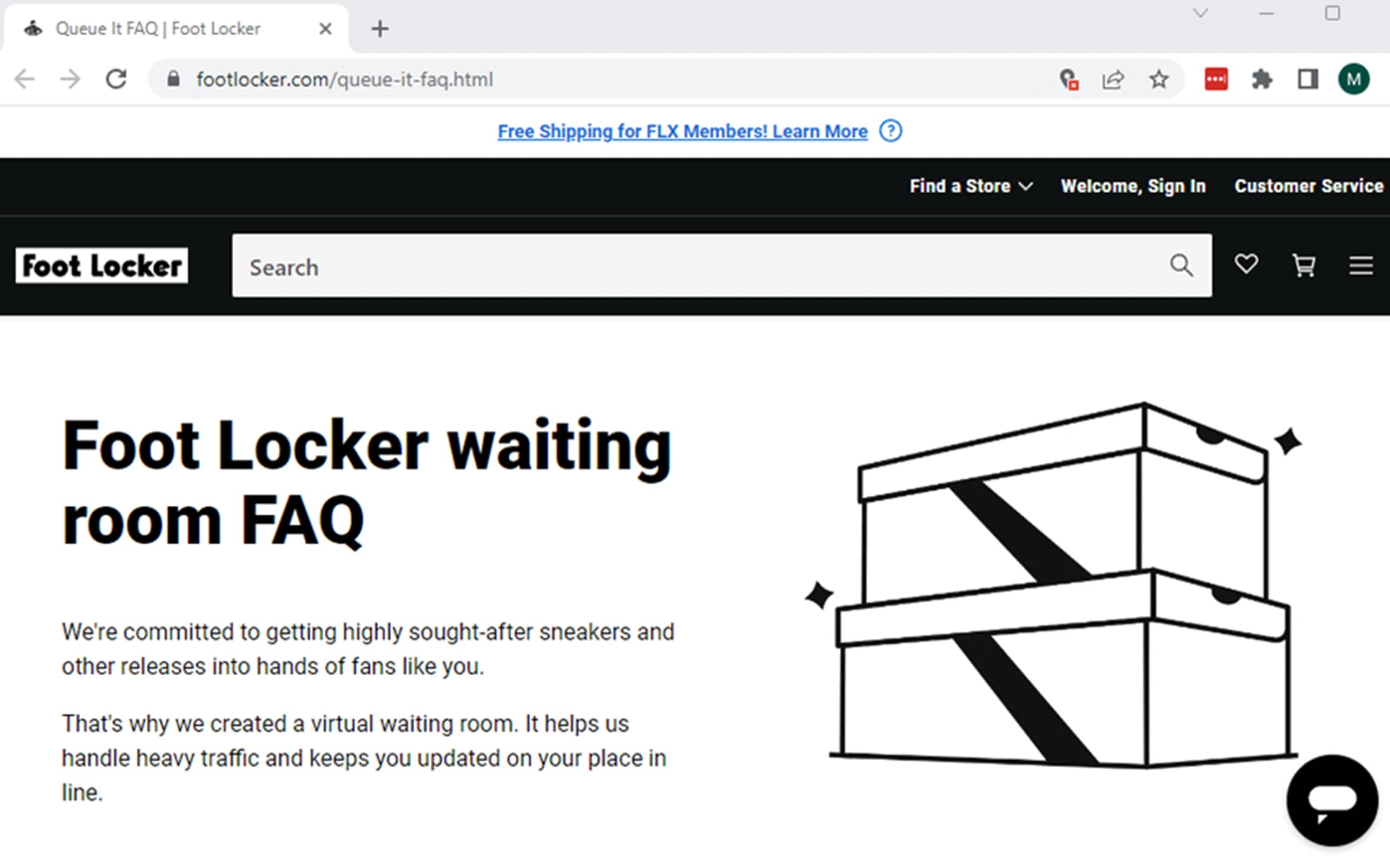 Foot Locker Waiting Room FAQ page