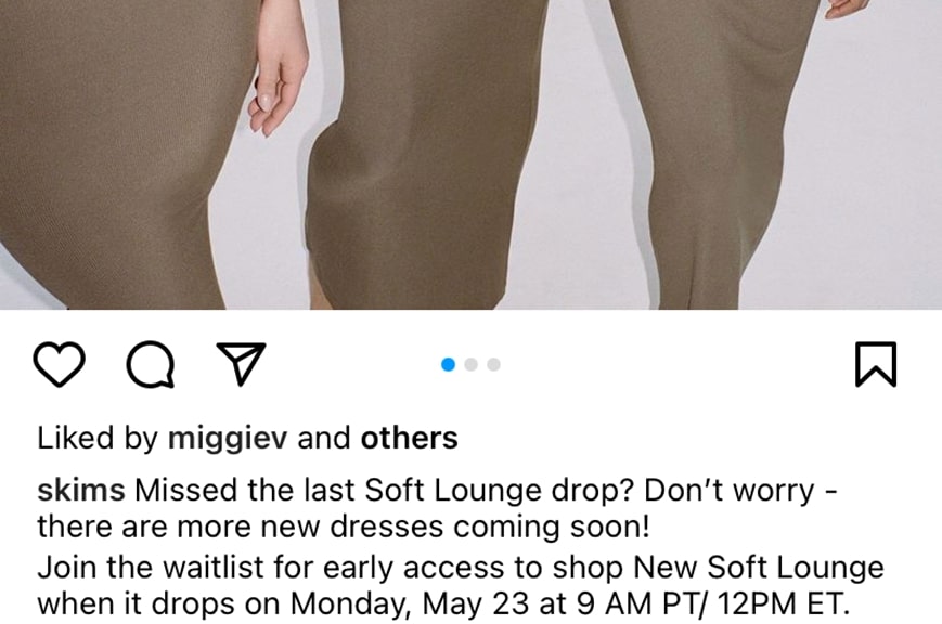SKIMS instagram post notifying followers about a restock