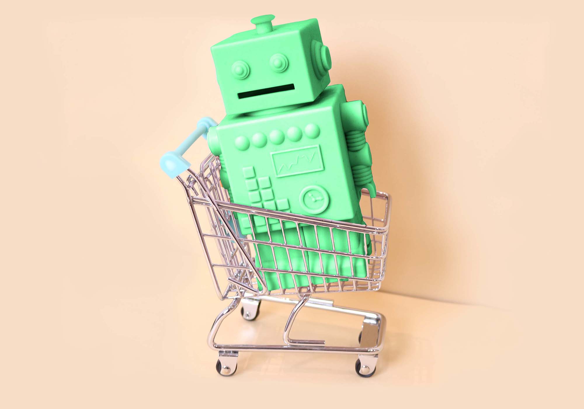 Green ecommerce bot in shopping cart