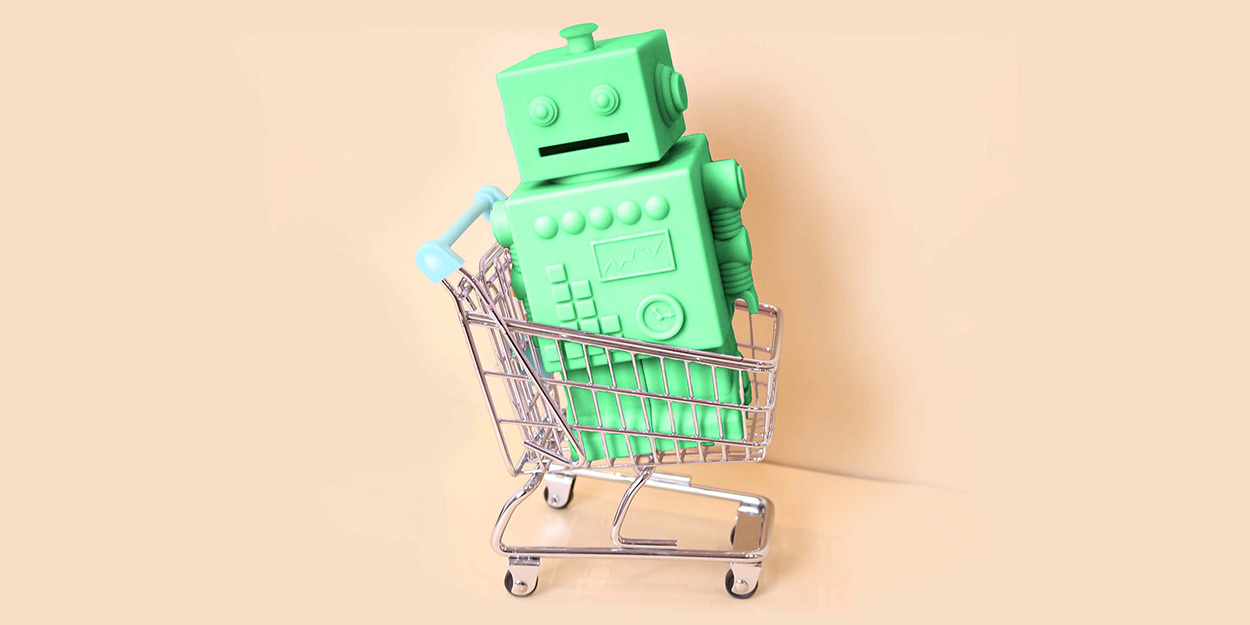 green bot in shopping cart