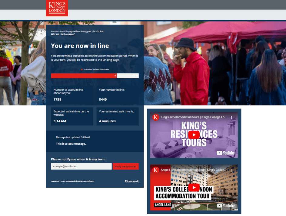Kings College London queue page