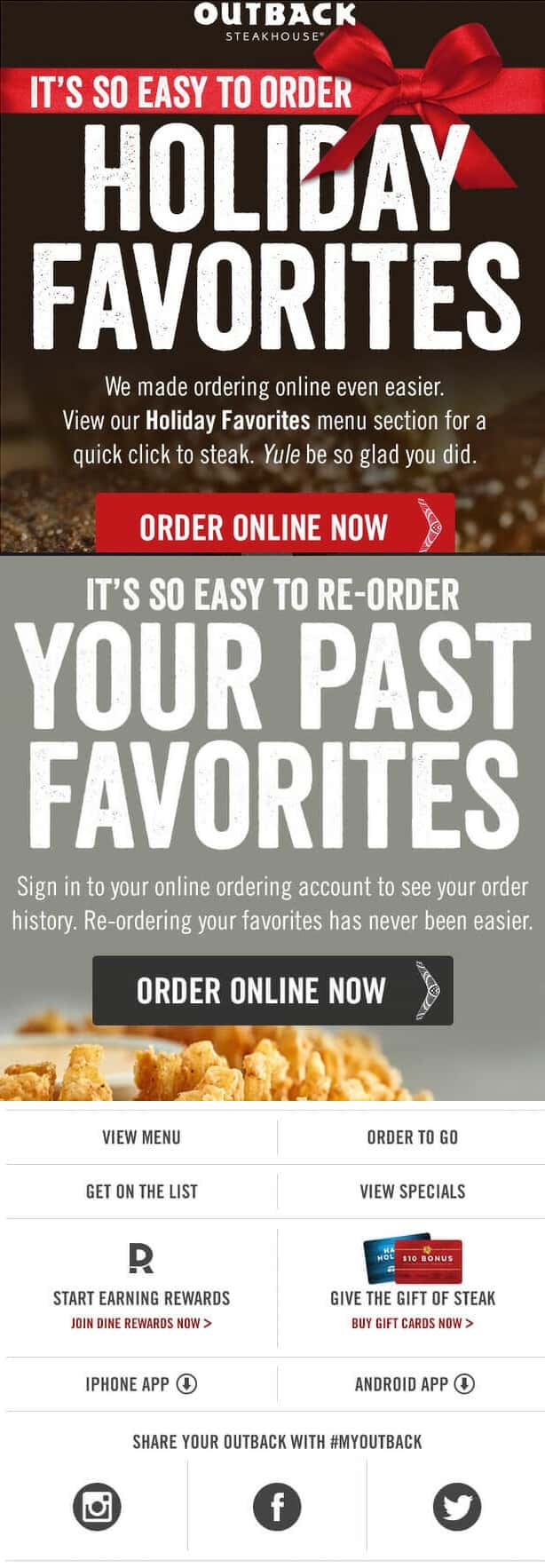 Outback Steakhouse email example clear sections & practical information added