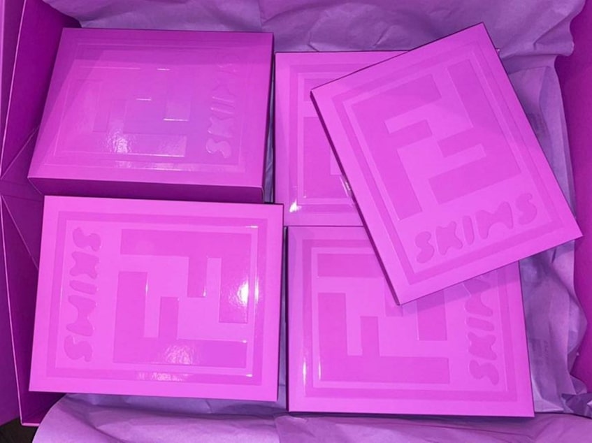 SKIMS x Fendi collaboration boxes and packaging in pink