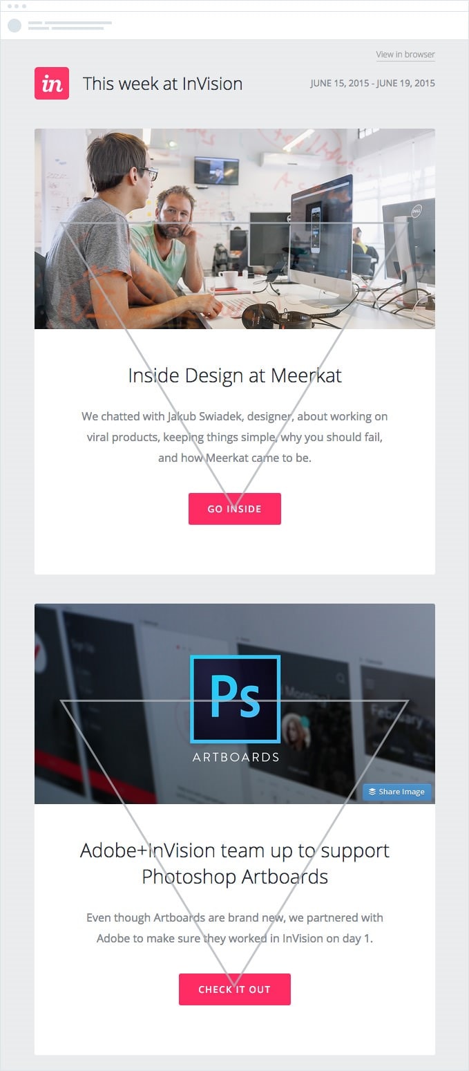 Inverted pyramid email newsletter design example from Adobe