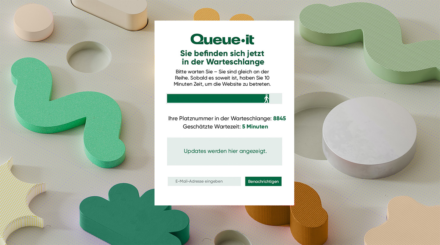 Queue-it-Warteraum mit hervorgehobenen Funktionen
