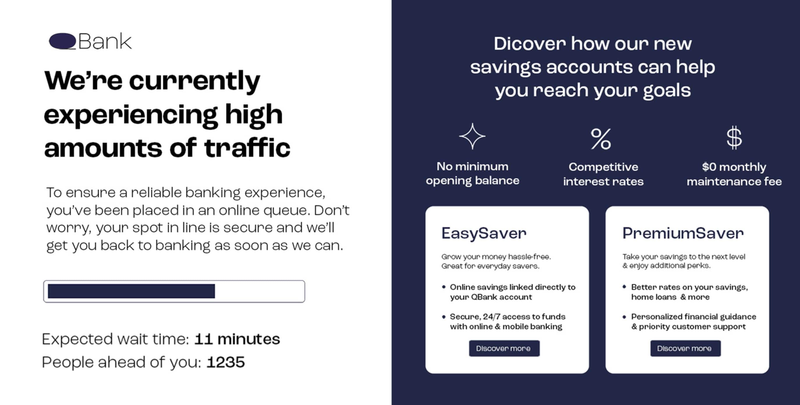 Virtual waiting room bank page