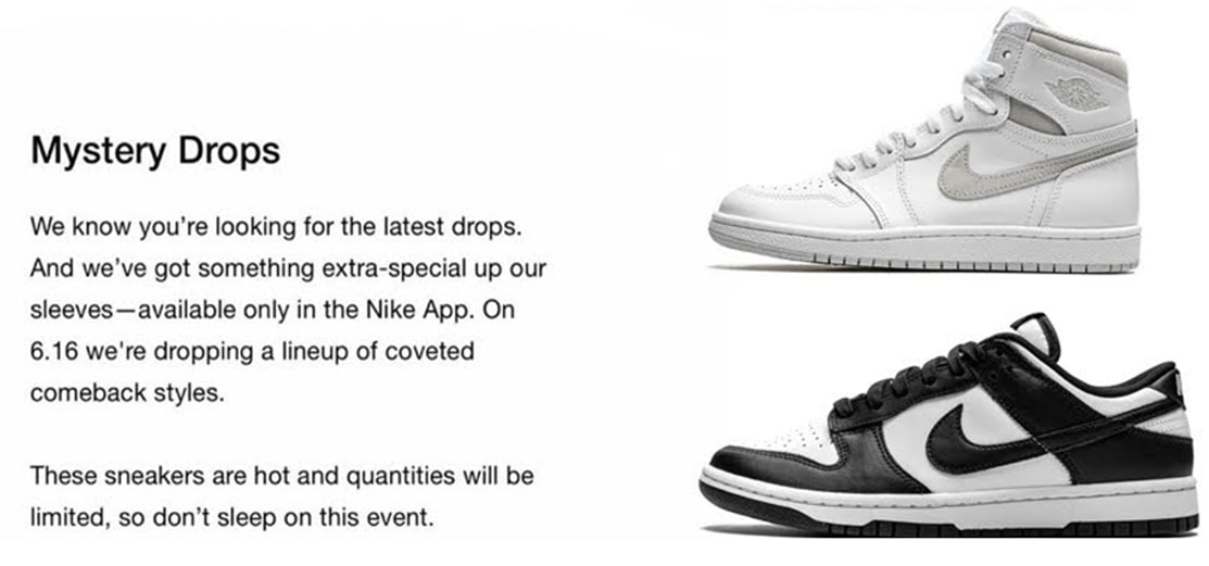 Nike Mystery drops examples