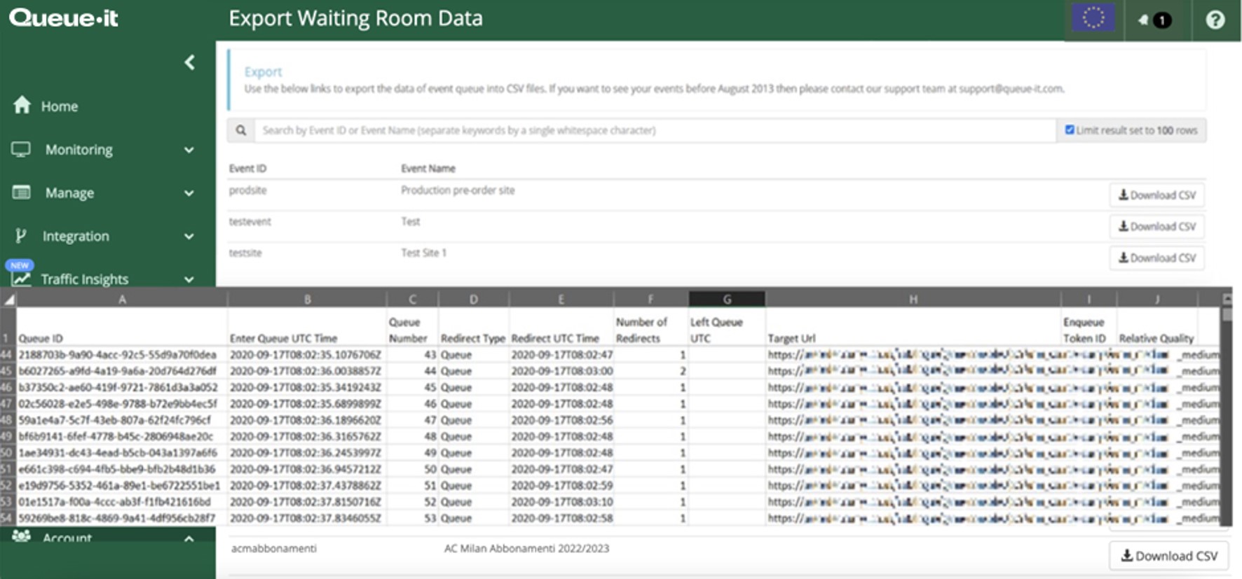 GO Queue-it Platform Data Export