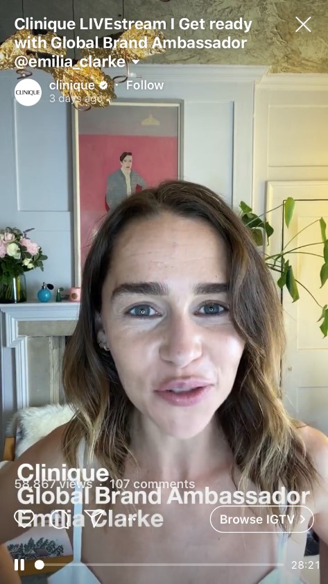 Clinique livestream Emilia Clarke