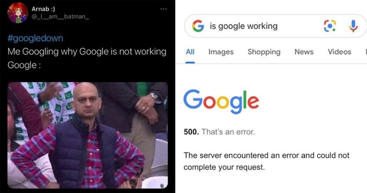 Meme about Googling "why is google down" only to find google is down