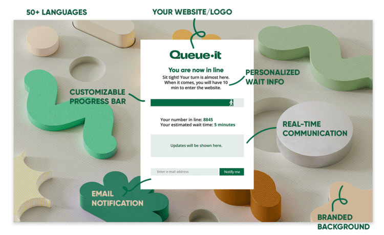 Queue-it's virtual waiting room customized queue page
